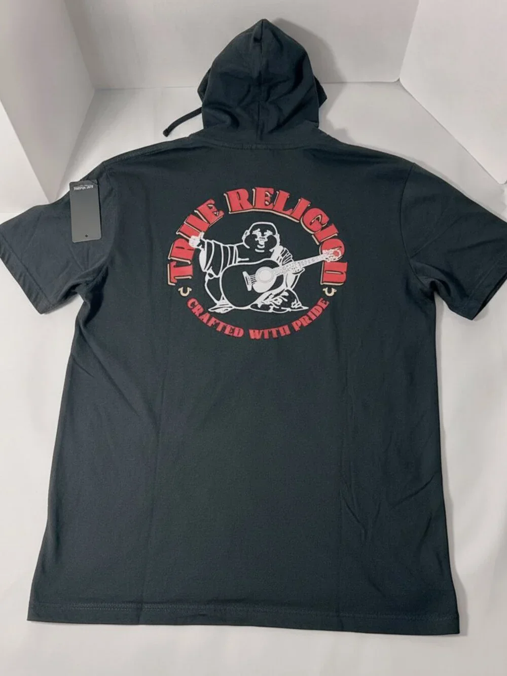 True Religion Men's Circular Hooded Tee – Jet Black – Size L – New